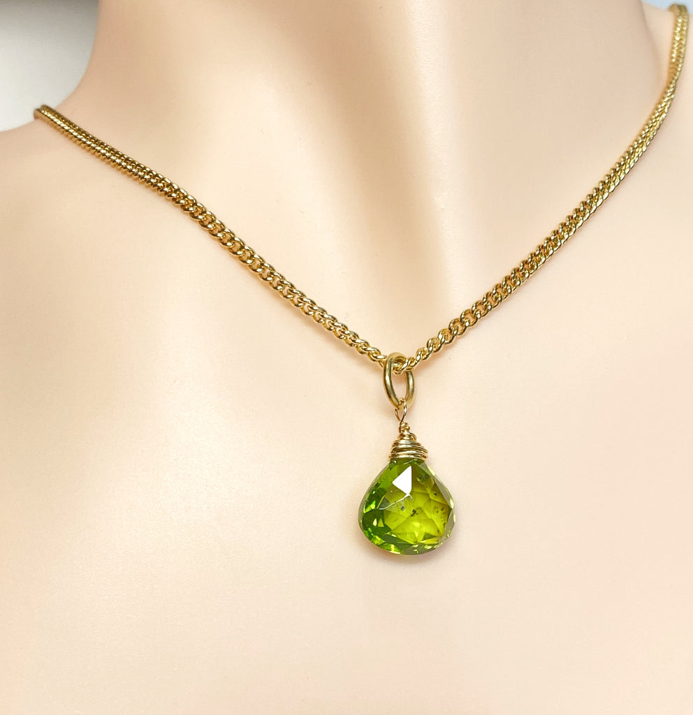 Peridot Gemstone Pendant 14 kt Gold Fill Curb Chain