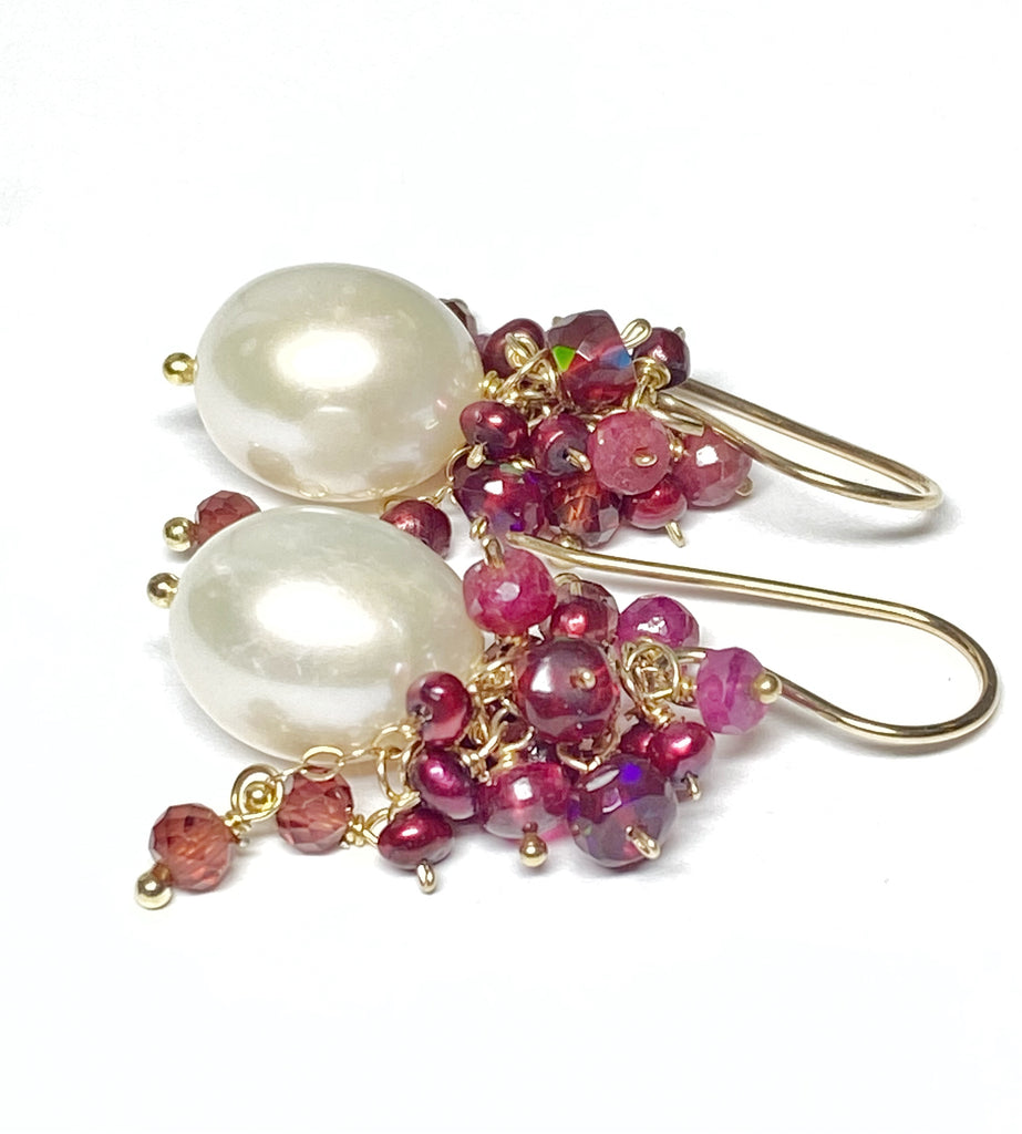 Red, White, Ruby, Opal and Pearl Earring - Doolittle