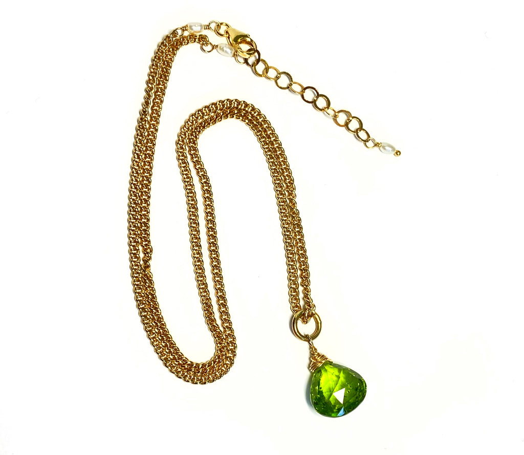 Peridot Gemstone Pendant 14 kt Gold Fill Curb Chain