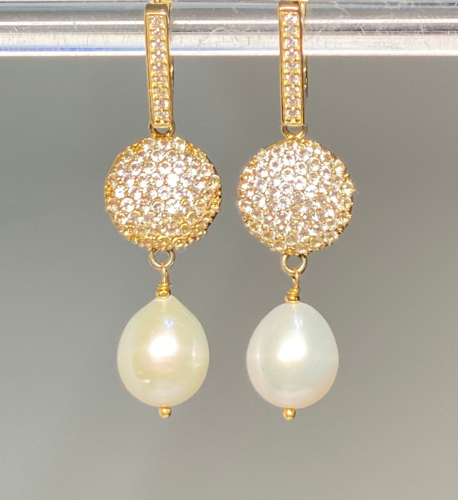 Ivory Pearl Diamond Look Earring Pave White Topaz - Doolittle