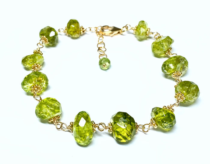 peridot gem raw nugget bracelet wire wrapped gold fill