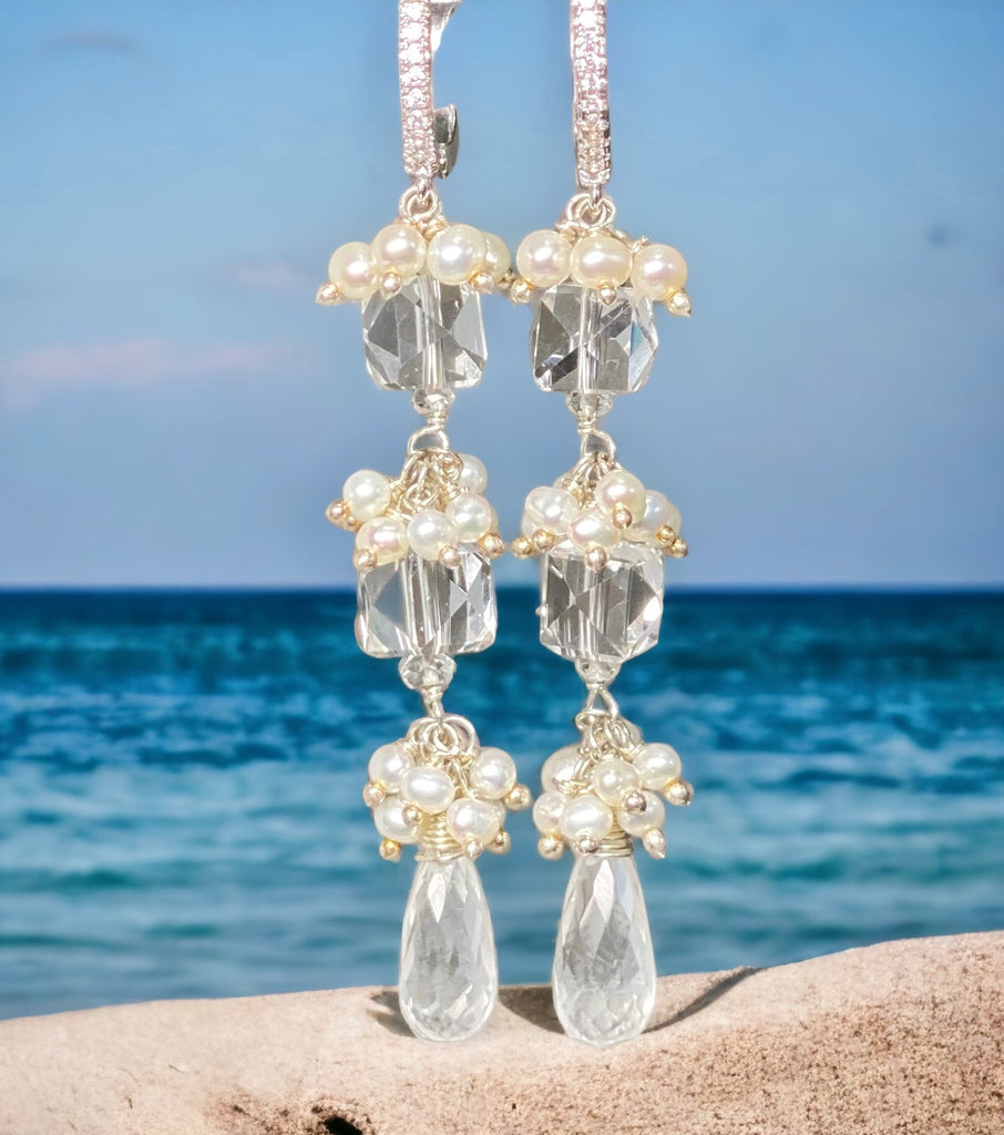 Crystal Quartz Long Wedding Earrings Sterling Silver - Doolittle