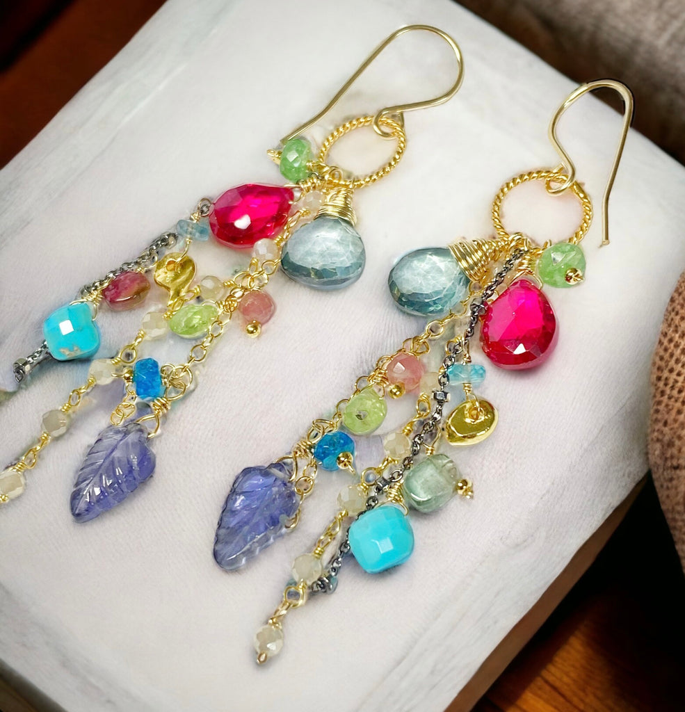 colorful summer gemstones on chains dangles boho style