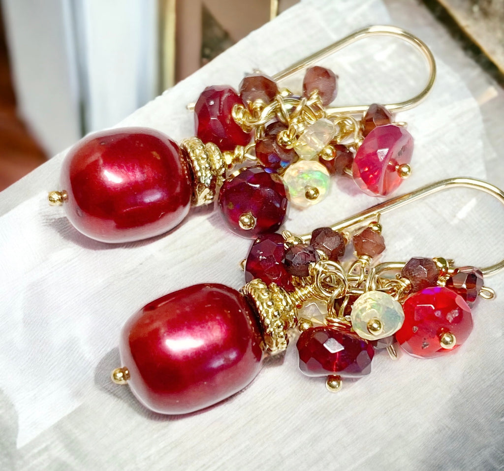 cranberry red pearl earrings