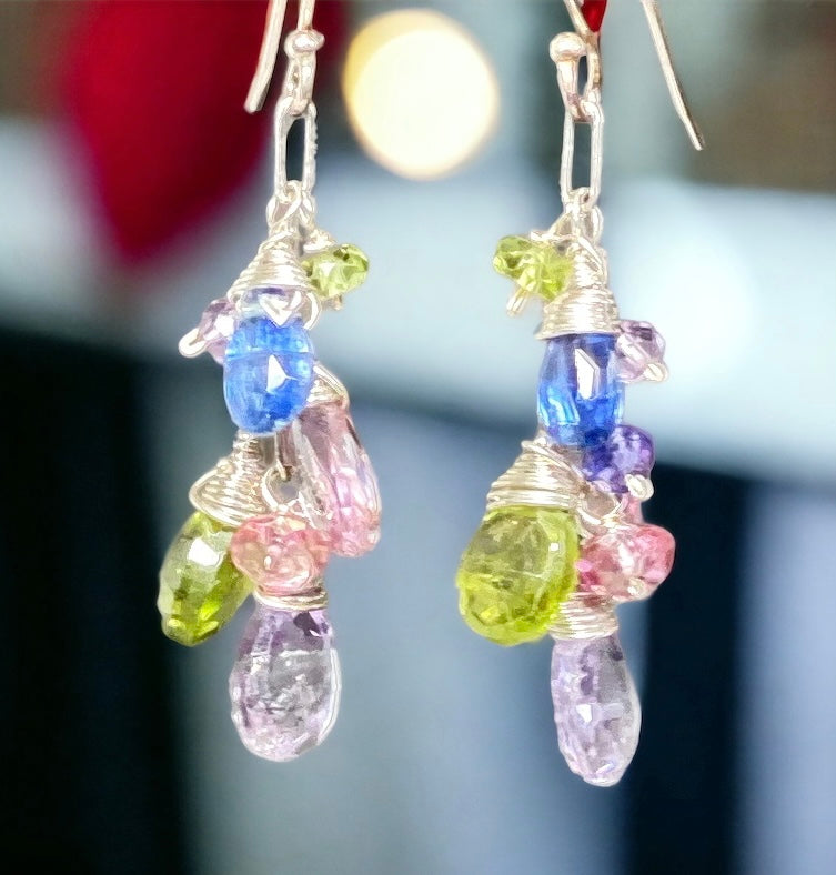 Colorful Gemstone Dangle Earrings Sterling Silver