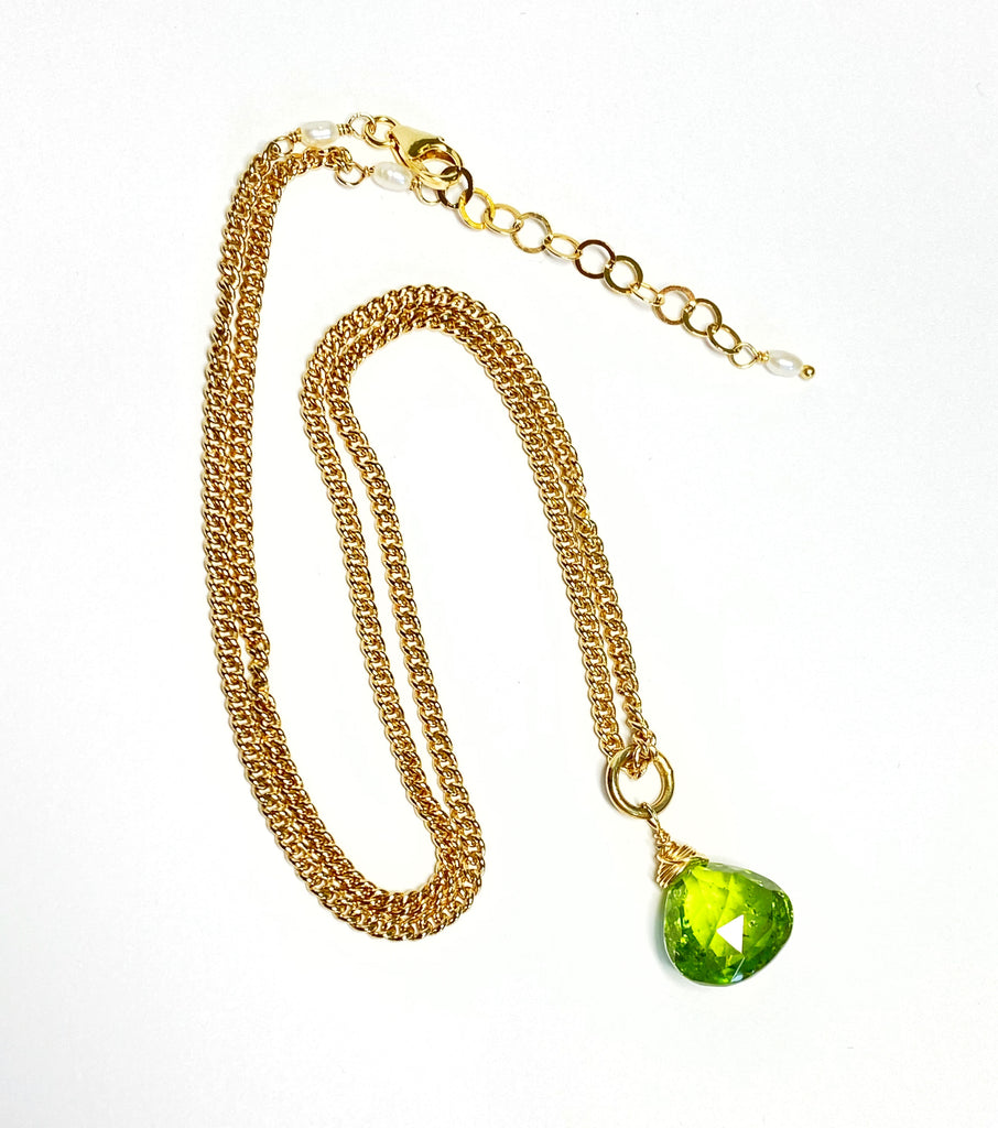 Peridot Gemstone Pendant 14 kt Gold Fill Curb Chain