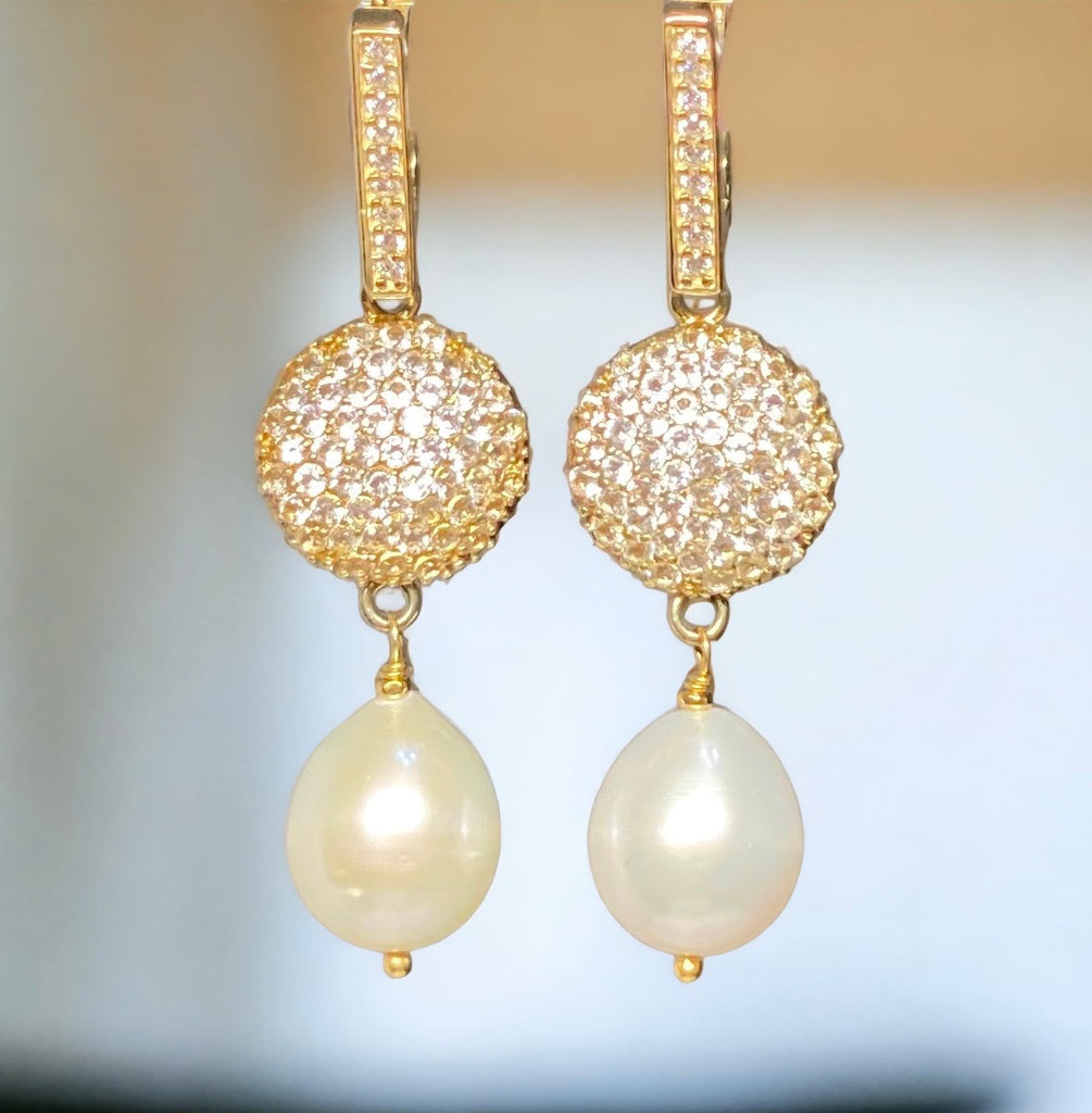 Ivory Pearl Diamond Look Earring Pave White Topaz - Doolittle