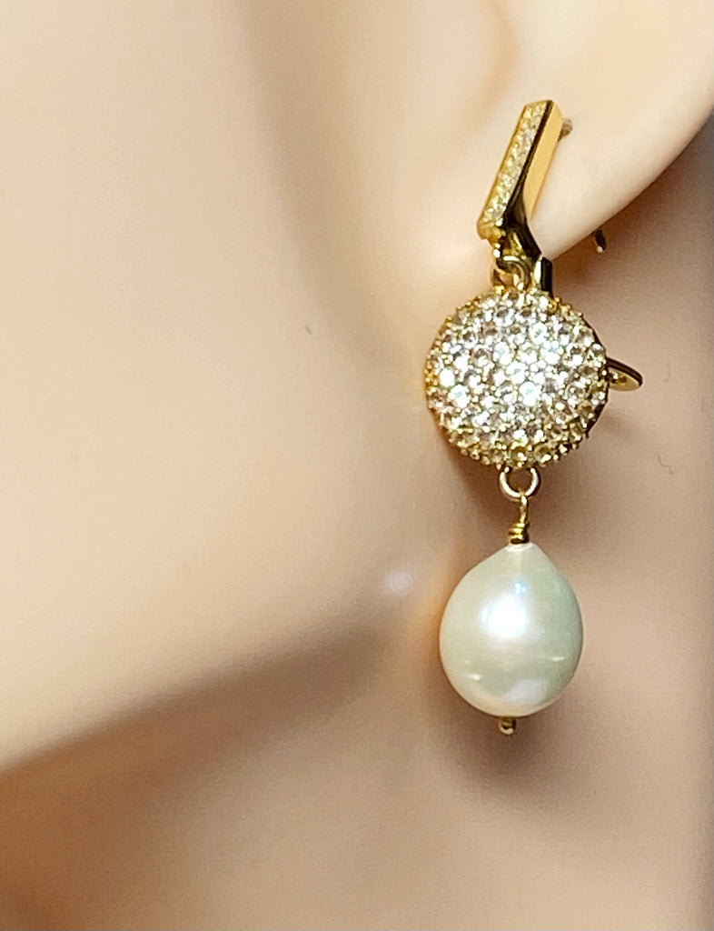 Ivory Pearl Diamond Look Earring Pave White Topaz - Doolittle