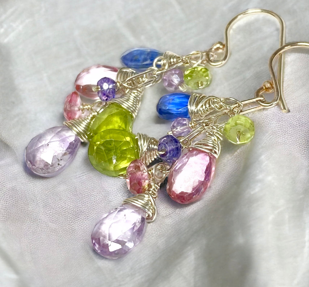 Colorful Gemstone Dangle Earrings Sterling Silver