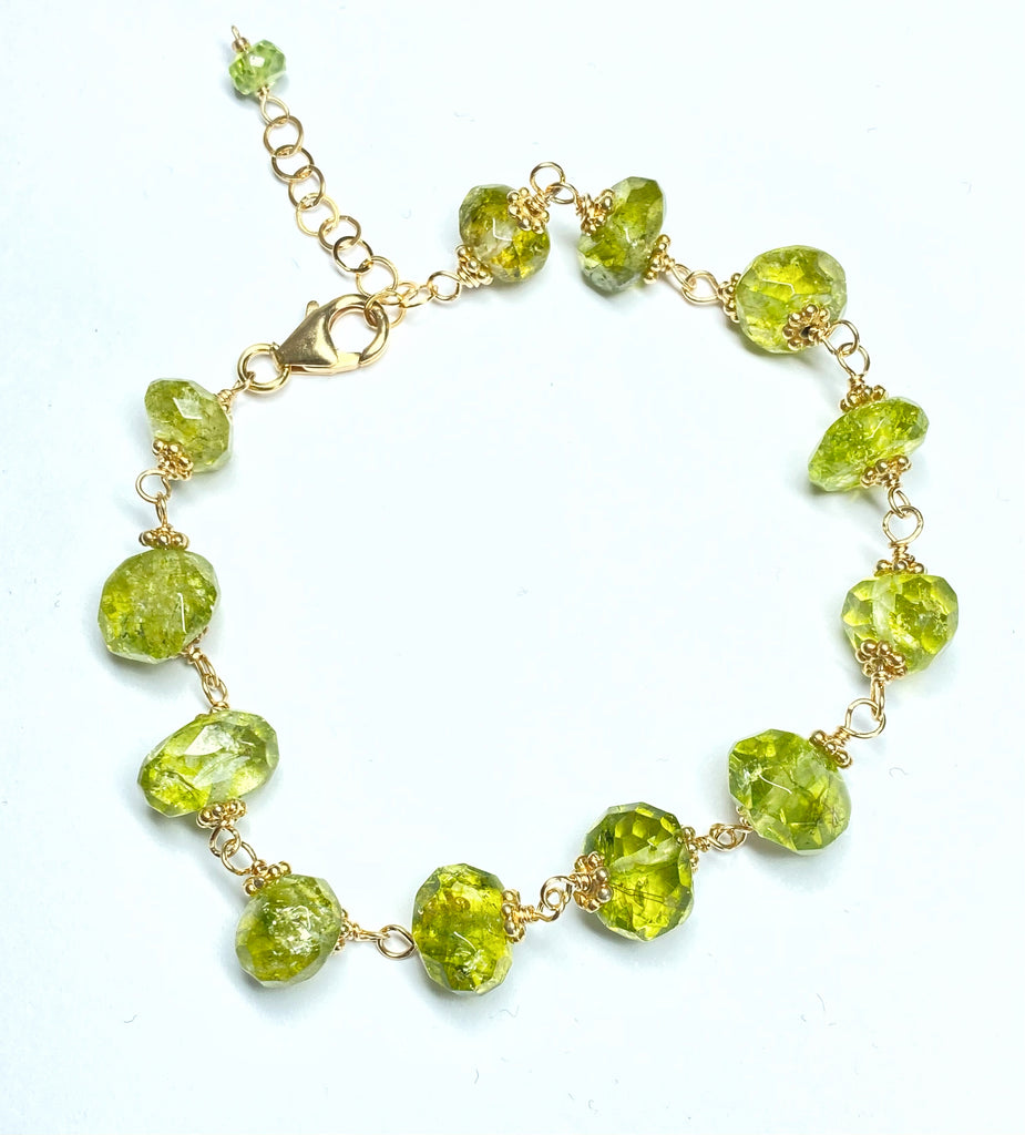 Green gemstone bracelet raw gem nuggets peridot