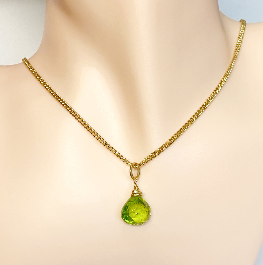 Peridot Gemstone Pendant 14 kt Gold Fill Curb Chain