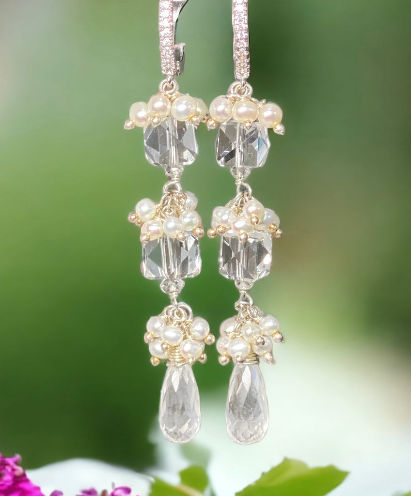Crystal Quartz Long Wedding Earrings Sterling Silver - Doolittle