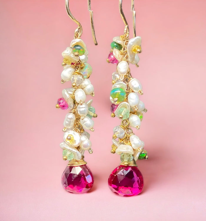 Pink, Red and Pearl Multicolor Opal Earring - Doolittle