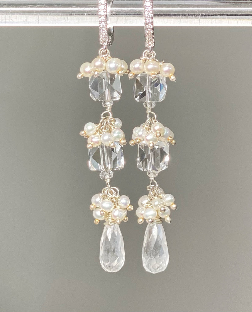 Crystal Quartz Long Wedding Earrings Sterling Silver - Doolittle