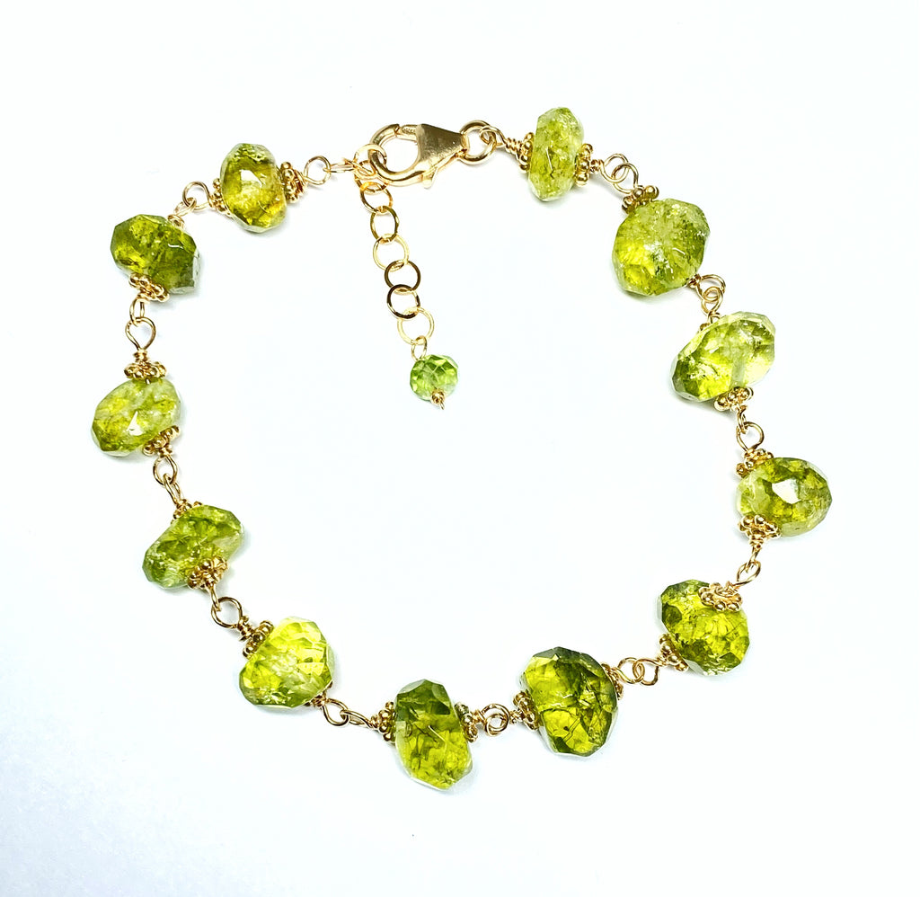 peridot gemstone wire wrapped bracelet