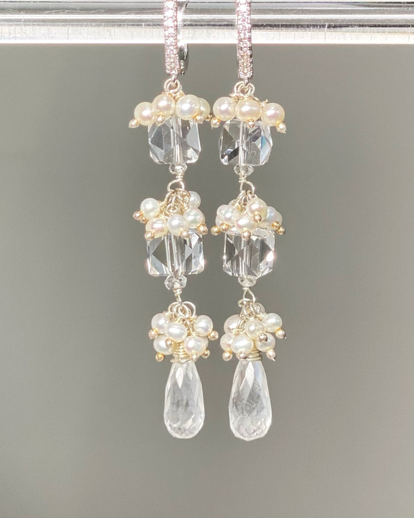 Crystal Quartz Long Wedding Earrings Sterling Silver - Doolittle