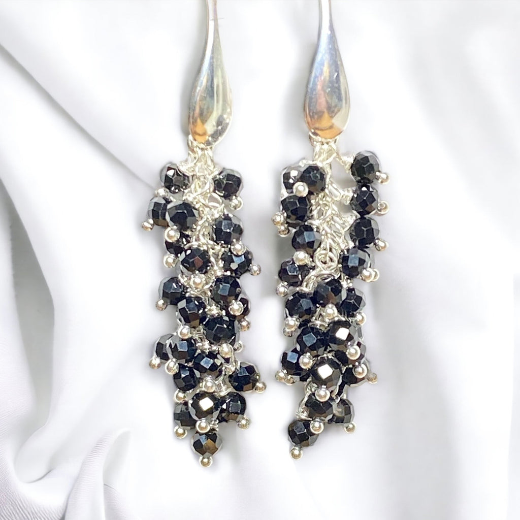 Black Cluster Earrings Sterling Silver Mystic Black Spinel