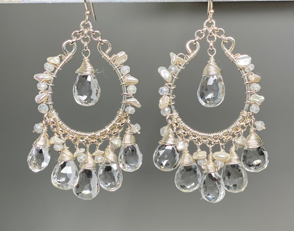 Crystal Quartz Hoop Chandelier Earrings Sterling Silver