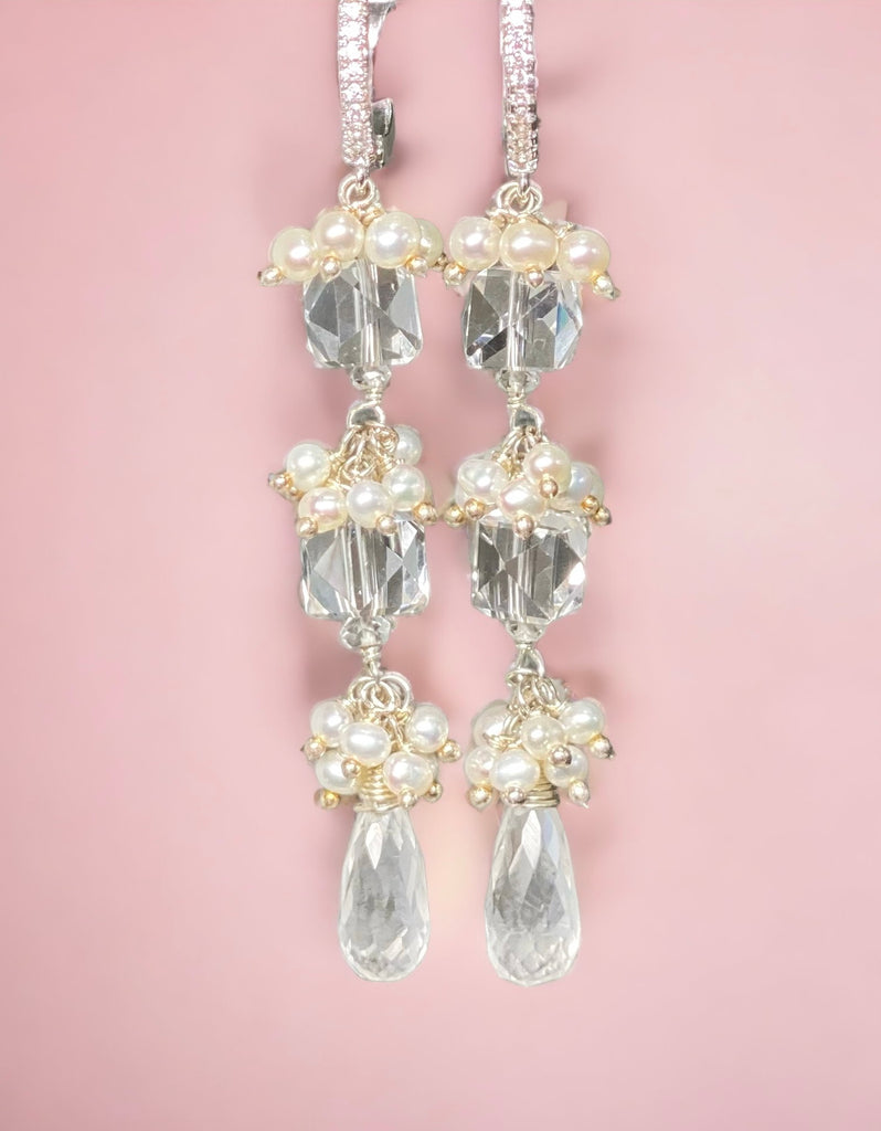 Crystal Quartz Long Wedding Earrings Sterling Silver - Doolittle