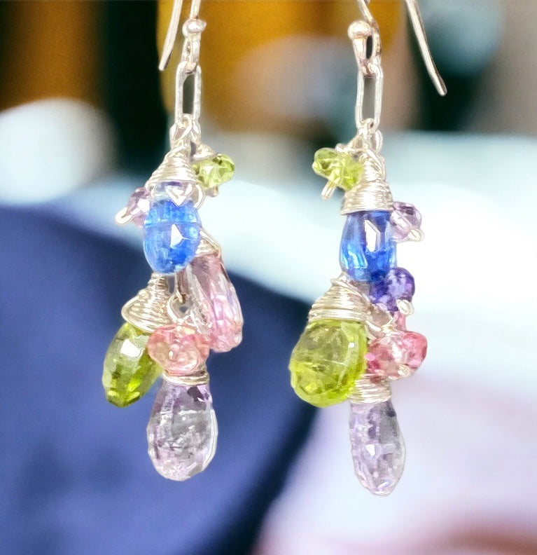 Colorful Gemstone Dangle Earrings Sterling Silver