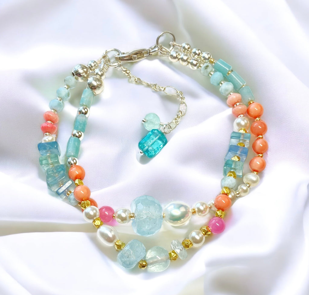 Gemstone, Pearl Silk Knotted Bracelet for Women