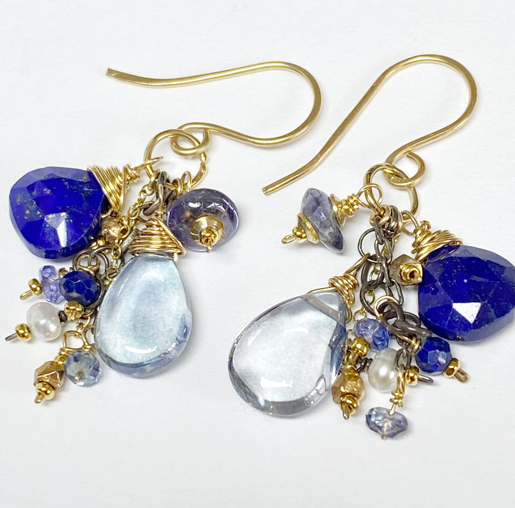 Blue Lapis Dangle and Gemstone Chain Earrings - Doolittle