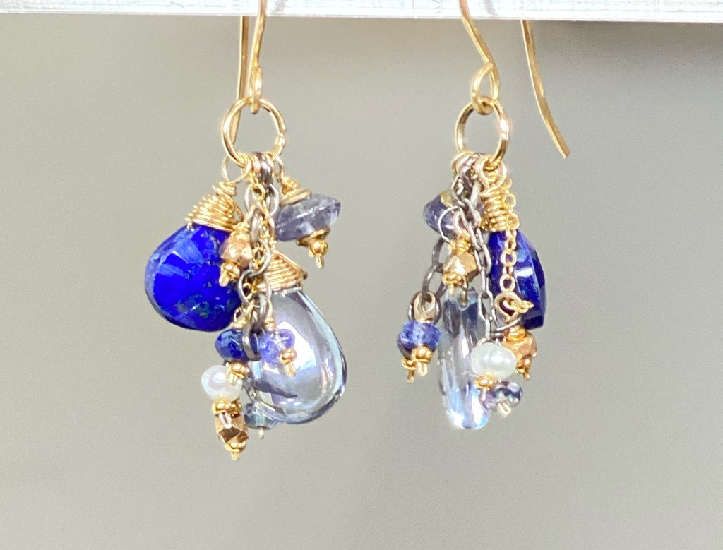 Blue Lapis Dangle and Gemstone Chain Earrings - Doolittle