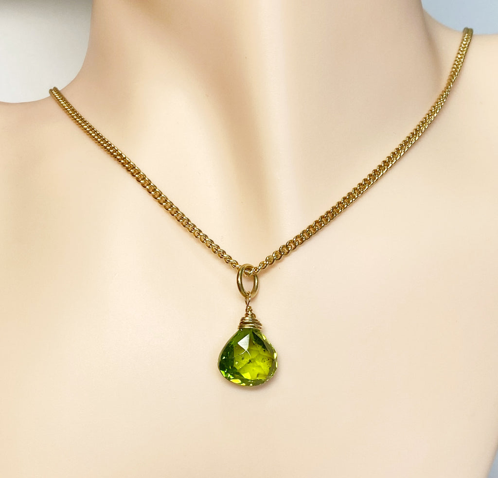 Peridot Gemstone Pendant 14 kt Gold Fill Curb Chain