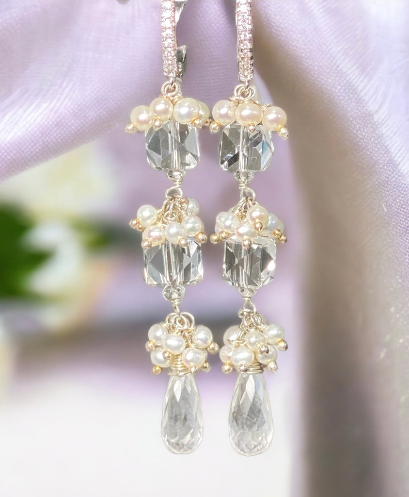 Crystal Quartz Long Wedding Earrings Sterling Silver - Doolittle