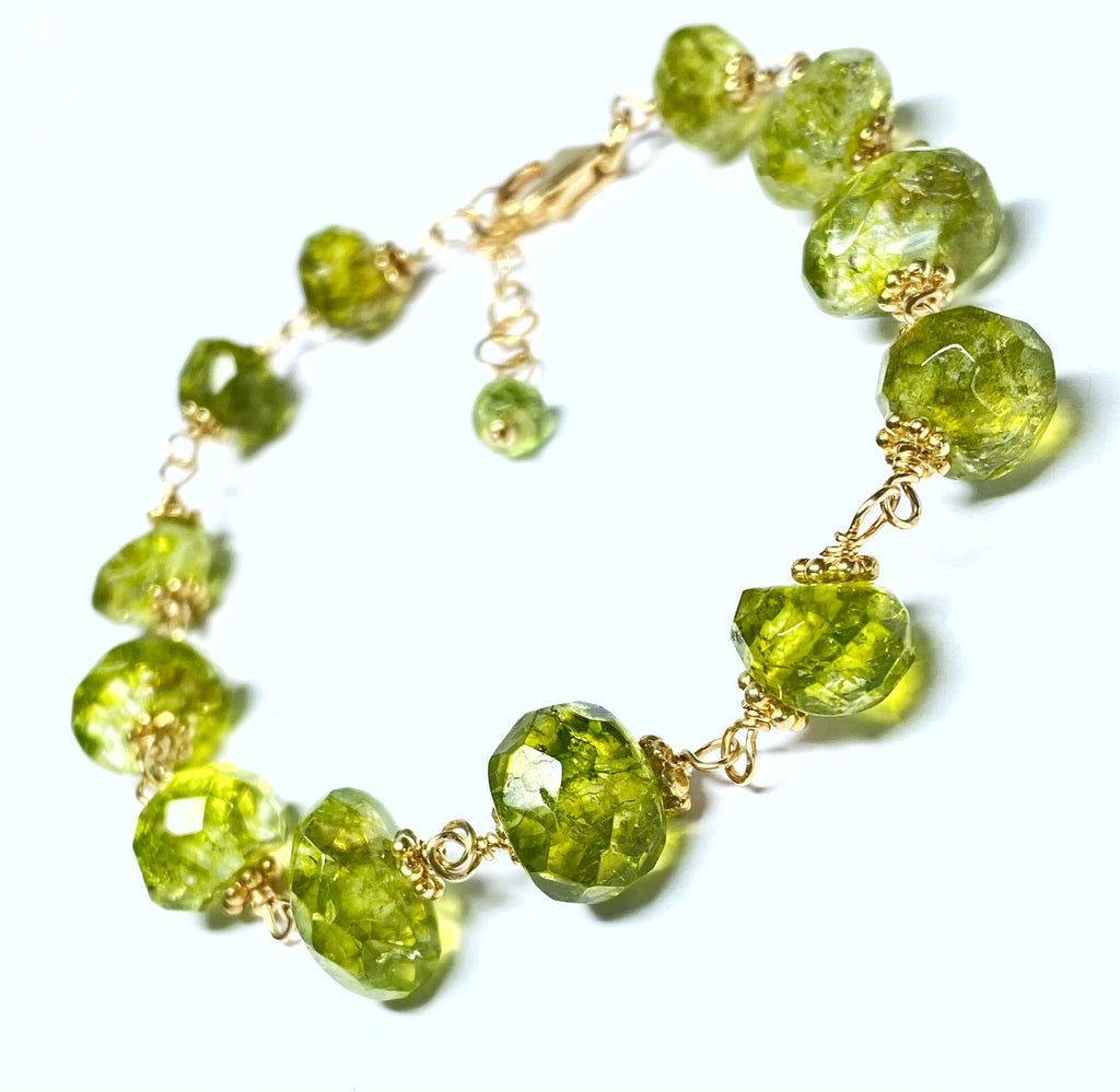 peridot rosary style gold fill bracelet