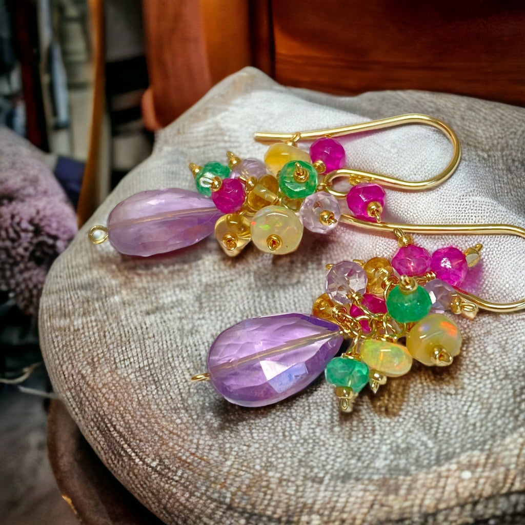 Lavender Pink Amethyst Gemstone Cluster Earrings