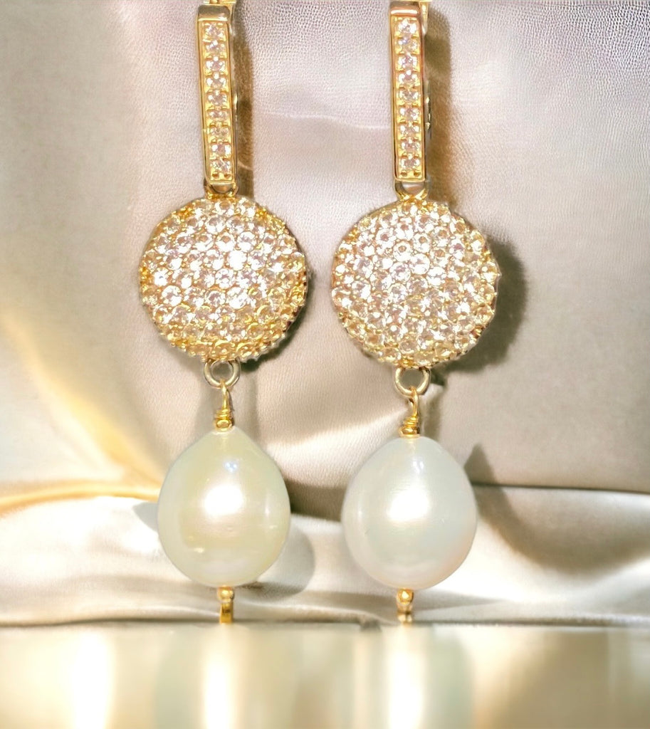 Ivory Pearl Diamond Look Earring Pave White Topaz - Doolittle
