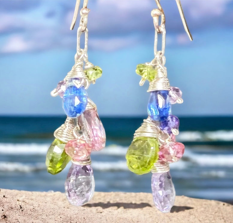 Colorful Gemstone Dangle Earrings Sterling Silver