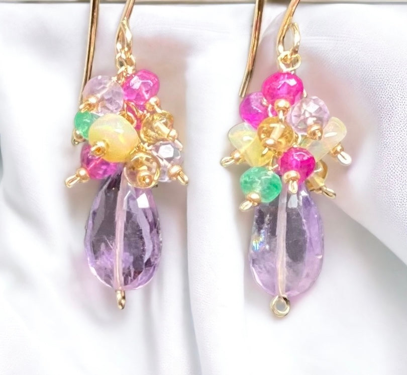 Lavender Pink Amethyst Gemstone Cluster Earrings