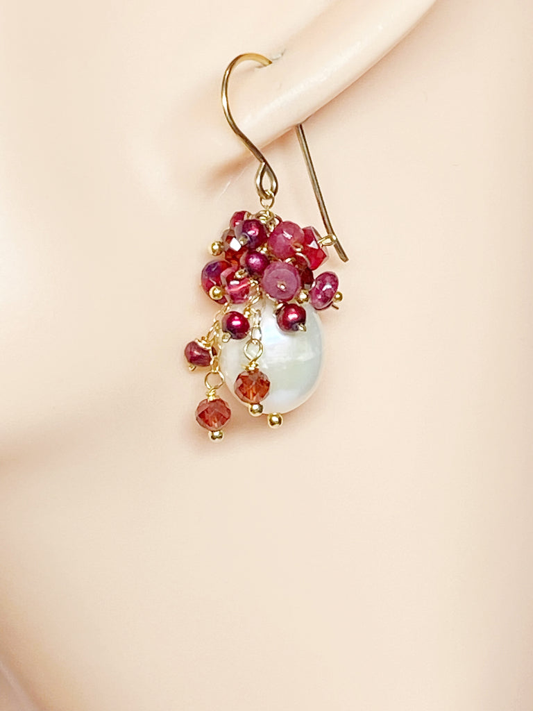 Red, White, Ruby, Opal and Pearl Earring - Doolittle