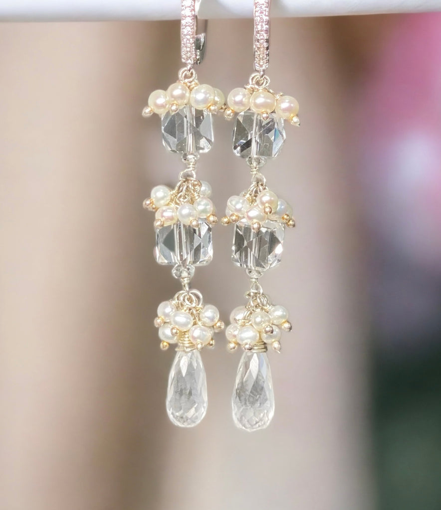 Crystal Quartz Long Wedding Earrings Sterling Silver - Doolittle