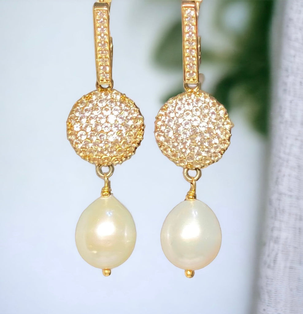 Ivory Pearl Diamond Look Earring Pave White Topaz - Doolittle