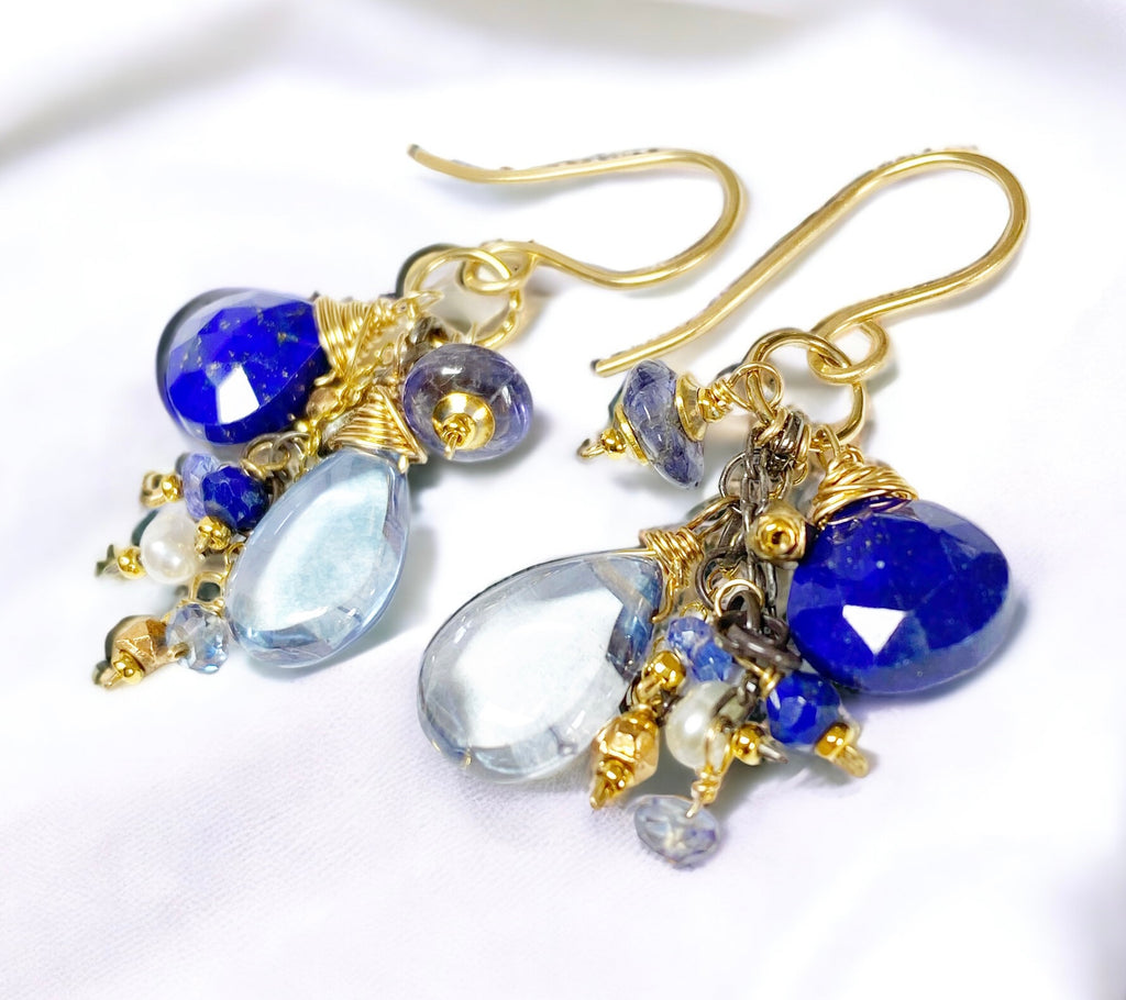 Blue Lapis Dangle and Gemstone Chain Earrings - Doolittle