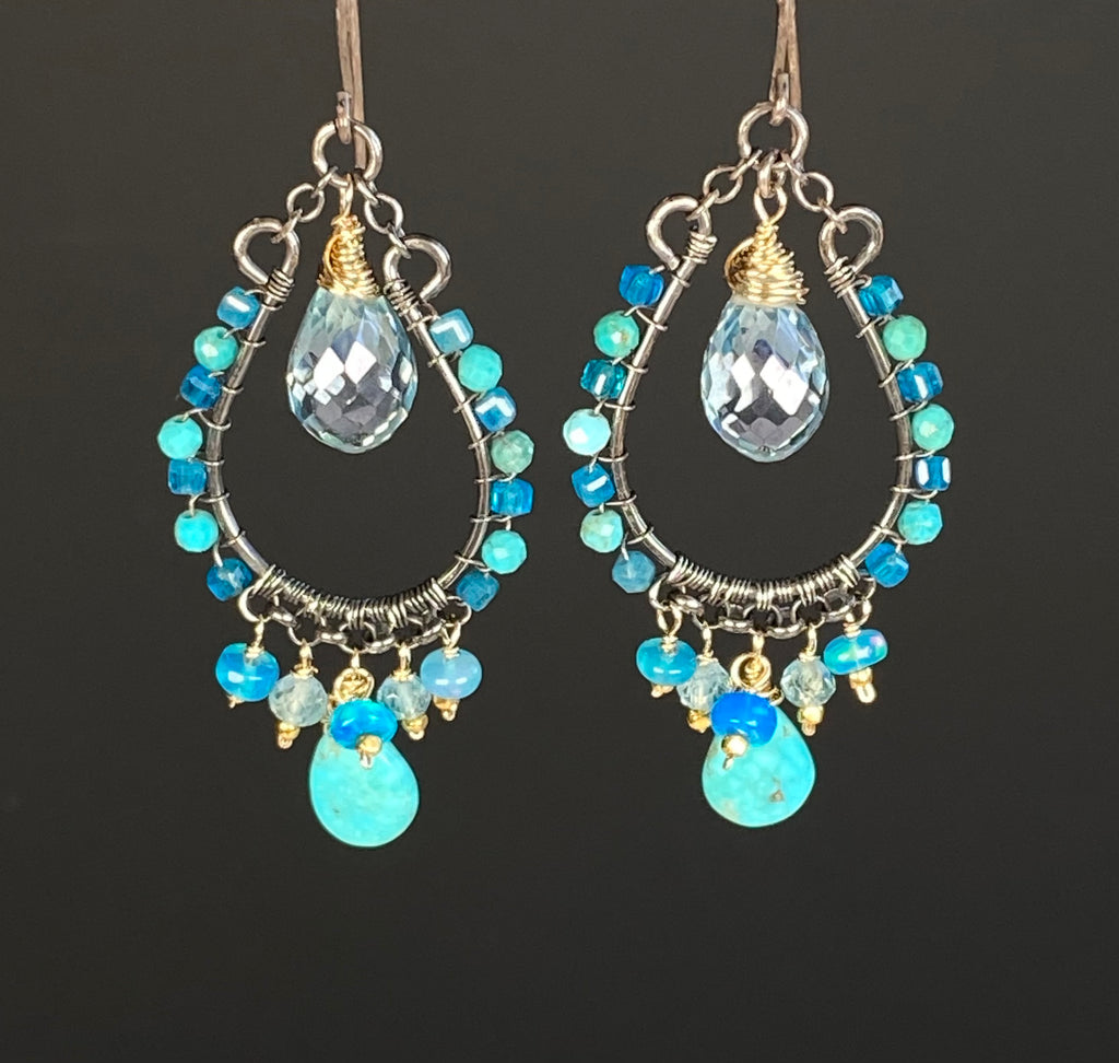 Kingman Turquoise & Opal Chandelier Hoop Earrings