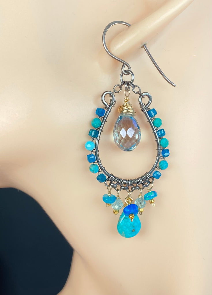 Kingman Turquoise & Opal Chandelier Hoop Earrings