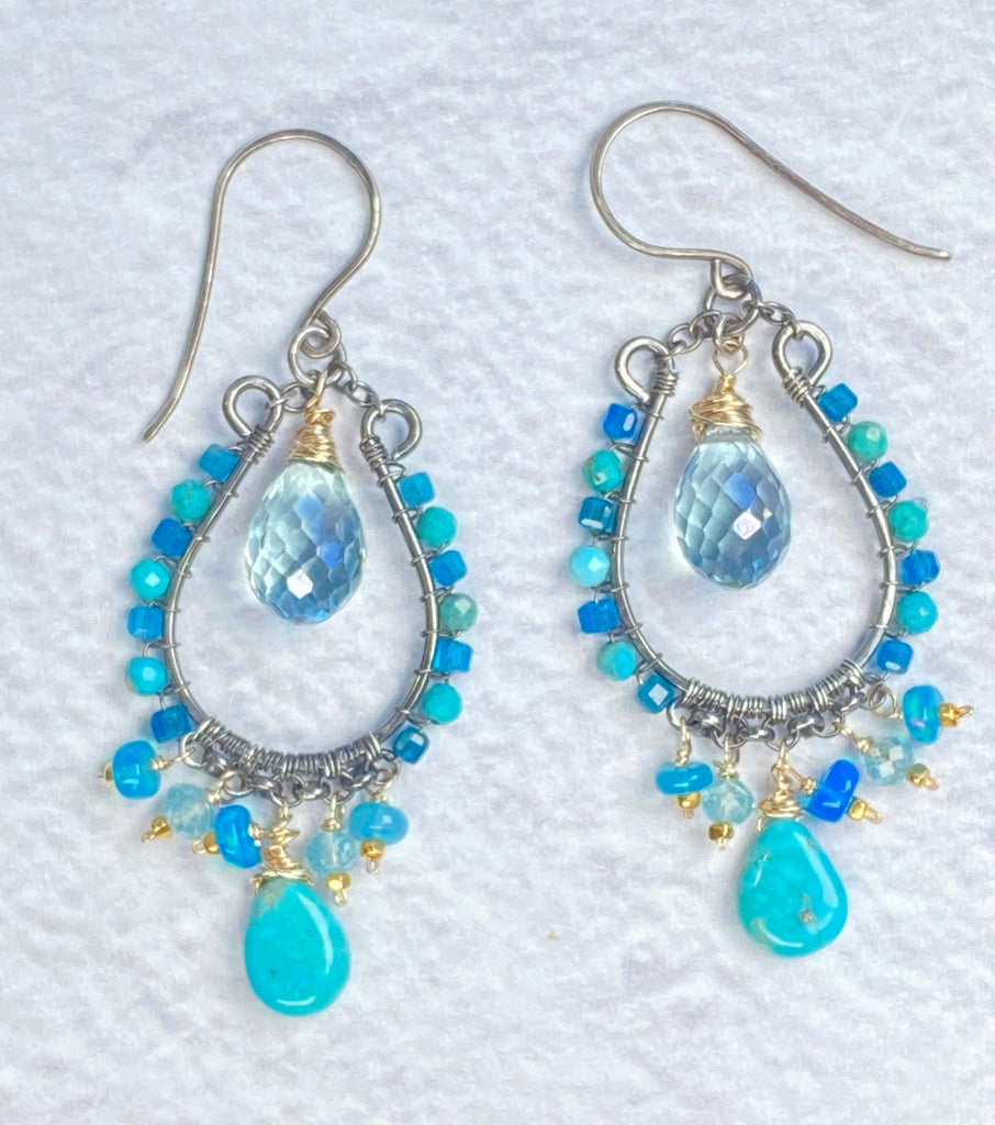 Kingman Turquoise & Opal Chandelier Hoop Earrings