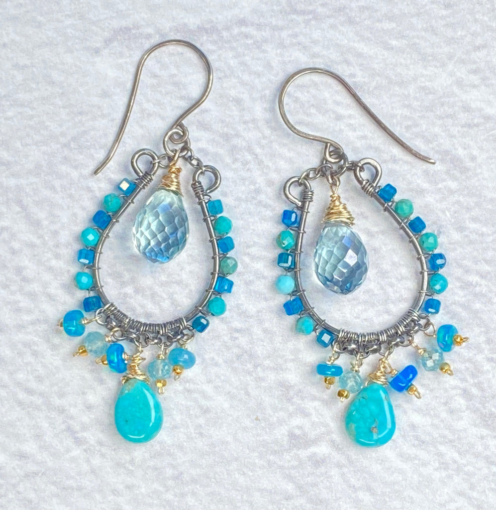 Kingman Turquoise & Opal Chandelier Hoop Earrings
