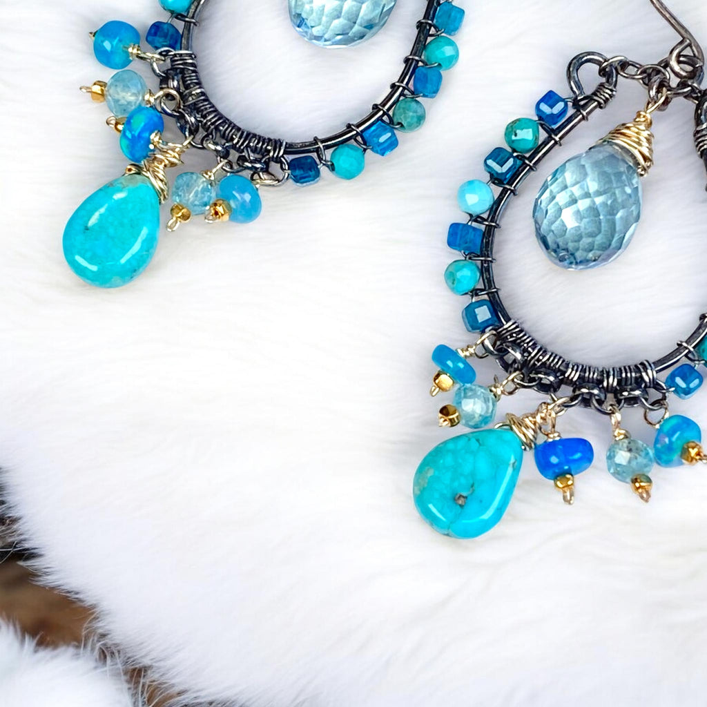 Kingman Turquoise & Opal Chandelier Hoop Earrings