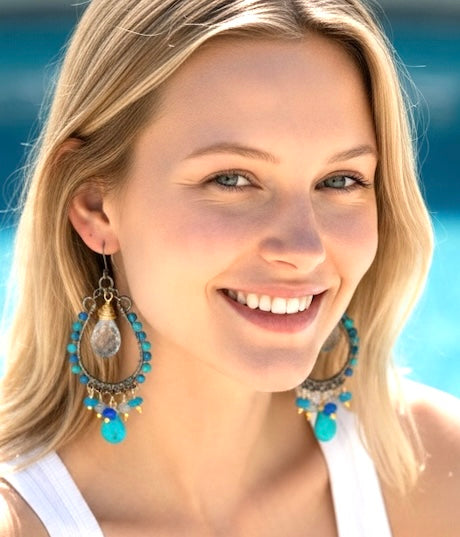 Kingman Turquoise & Opal Chandelier Hoop Earrings