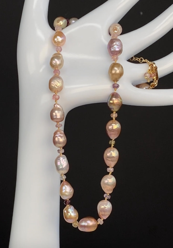 Metallic Baroque Pearl & Spinel Necklace and Earrings Set