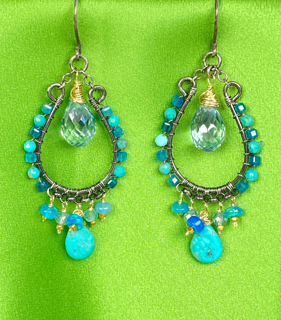 Kingman Turquoise & Opal Chandelier Hoop Earrings