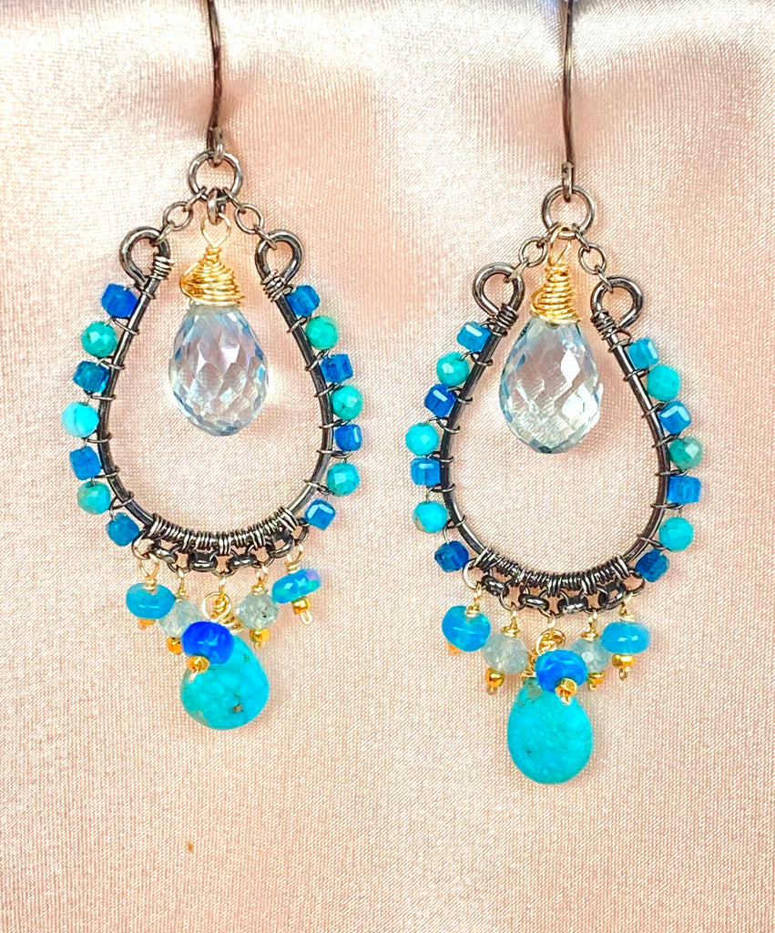 Kingman Turquoise & Opal Chandelier Hoop Earrings