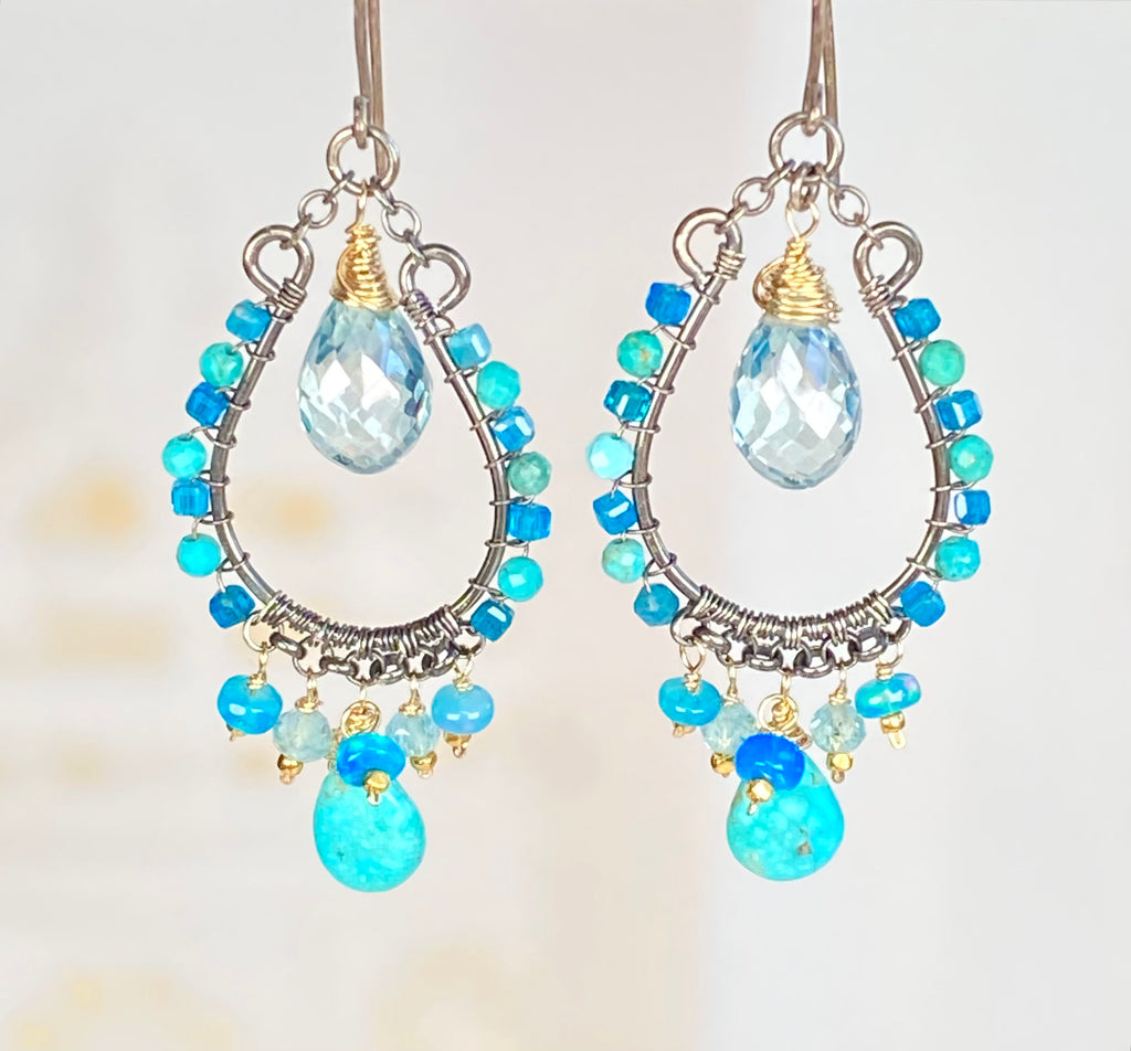 Kingman Turquoise & Opal Chandelier Hoop Earrings