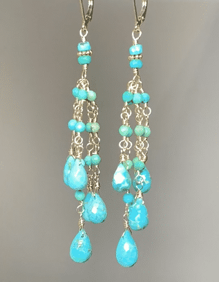 Turquoise Tassel Earrings Gold Long Boho Dangle Earrings 2