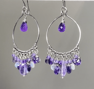 Blue Purple Gemstone Chandelier Hoop Earrings Oxidized Silver 3